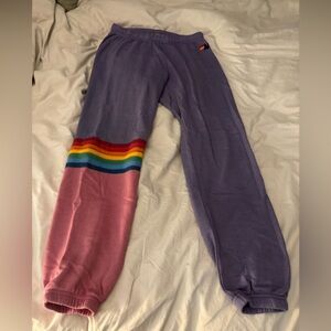 Aviator Nation Purple and Pink Track Pants with Color-Block Style